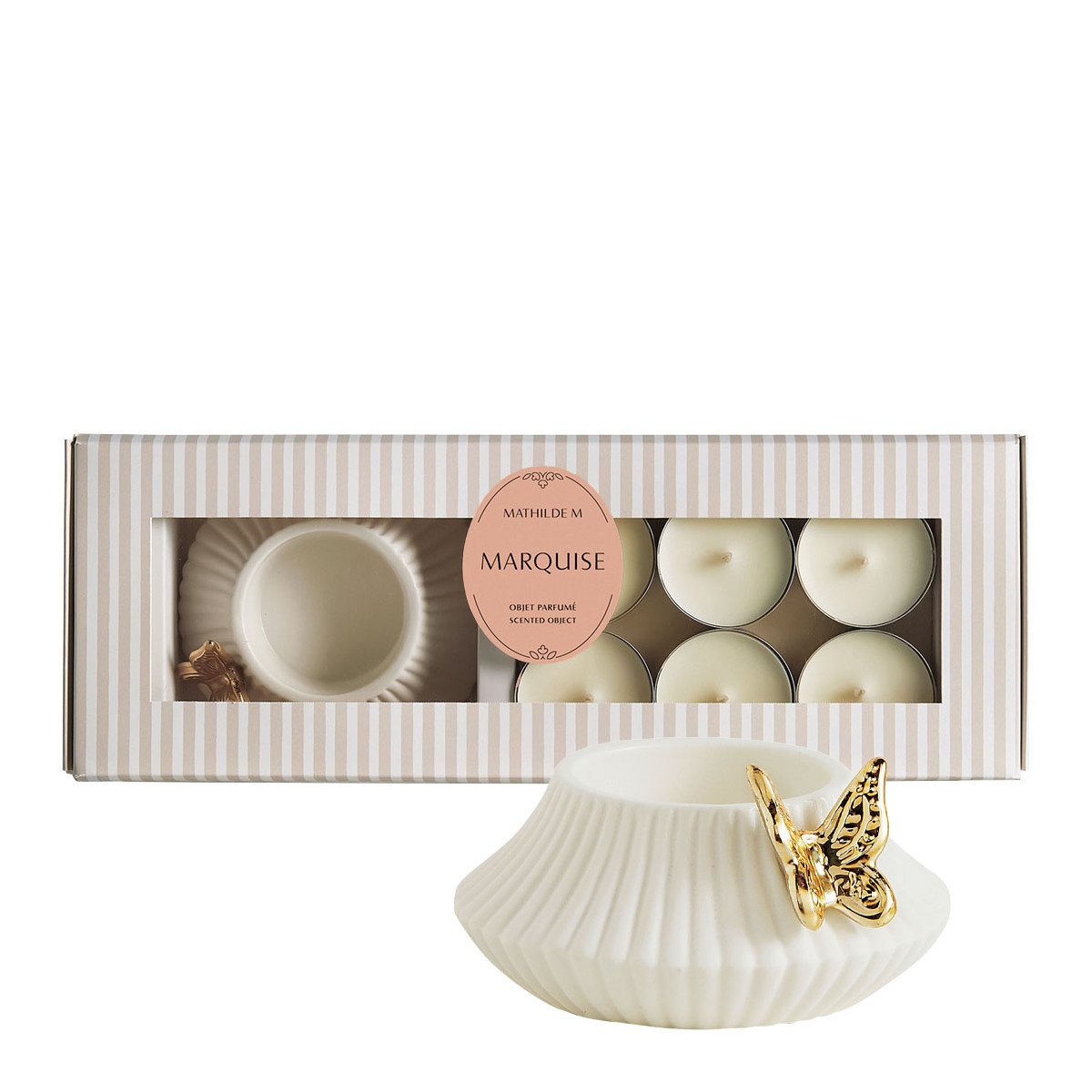 Conjunto de presente com porta-velas borboleta e 6 velas perfumadas - Marquise